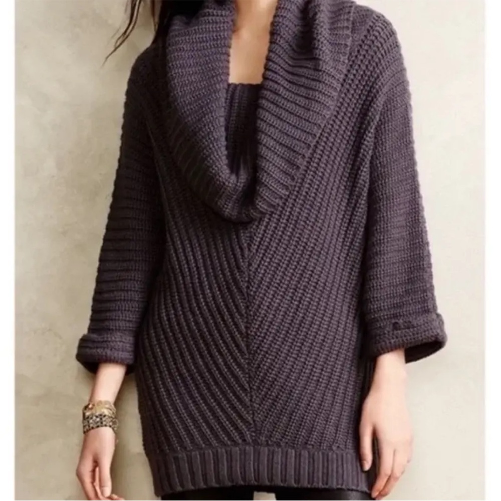 Anthropologie Moth Purple-Grey Oversize Cowl Neck Dolman Sweater Size Small